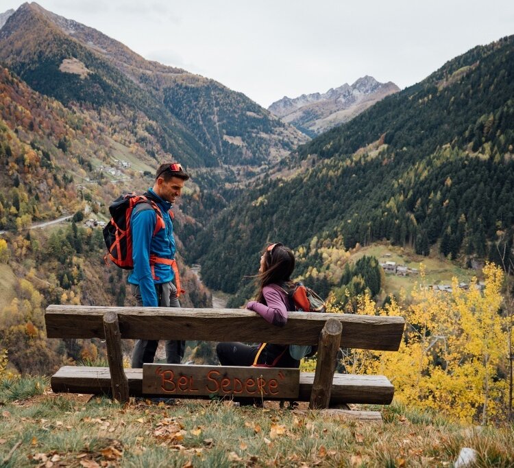 The bench of the "Bel Sedere" on the viewpoint of Campo