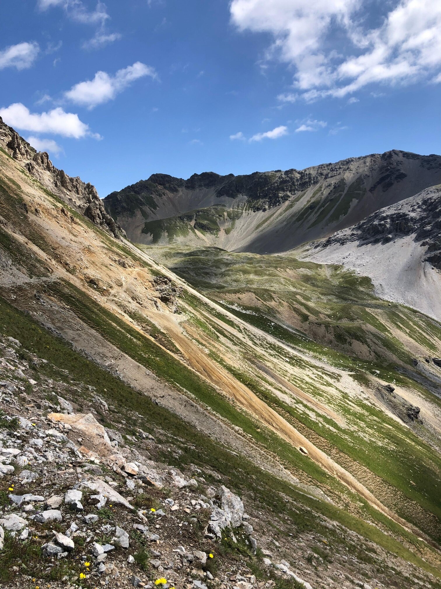 L'ultimo tratto di sentiero apre la vista su Pedenoletto e il Monte Braulio
