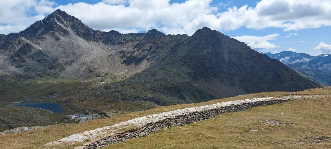 The Three Lords' Horn and Mount Gaviola as seen from the military mule track up to Mount Gavia