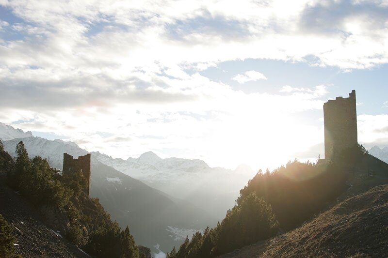 The Fraele towers at sunset